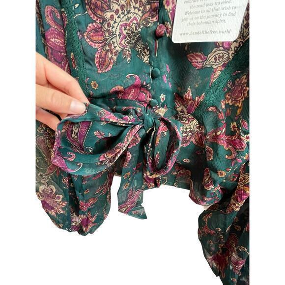 NWT Band of the Free Women XS Paisley Tie Front‎ Crop Top Boho Chic Western - Picture 8 of 12